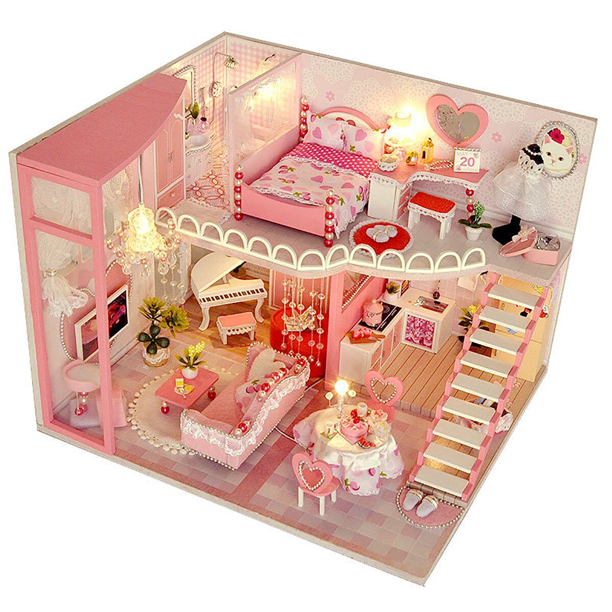 Doll House Miniature DIY Kit Dollhouse Furniture LED Lights Children Gifts Toy