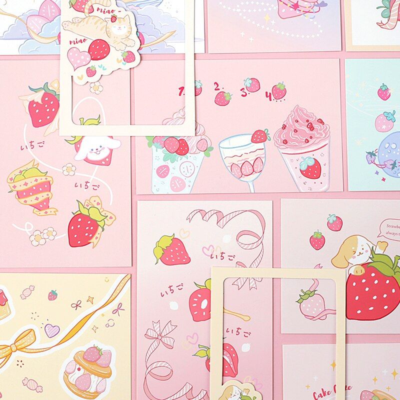 30 Sheets Set Sweet Strawberry And Animal Postcard DIY