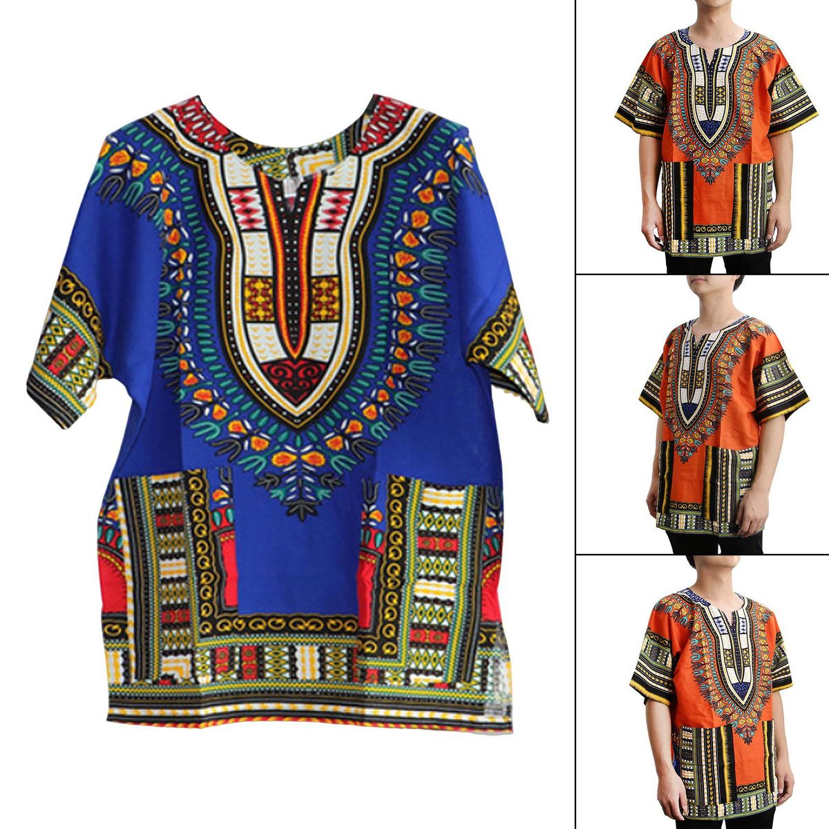 Unisex African Dashiki Shirt Colorful Traditional Style One Size  Blue