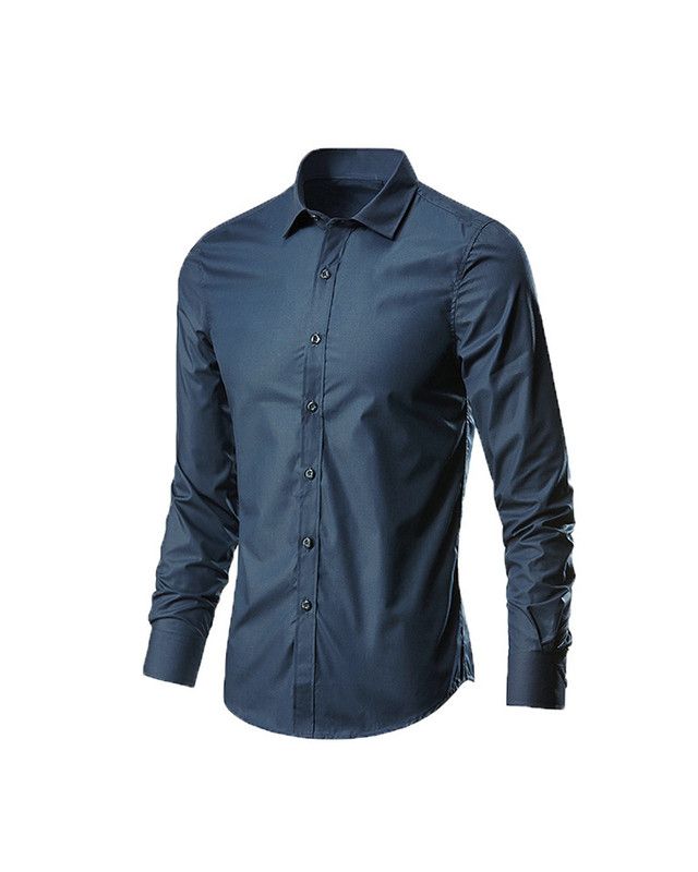 Men‘s Shirt Fashion Formal Long Sleeve Business-Navy Blue