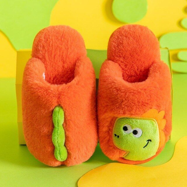 Cartoon Dinosaur Fluffy Plush Flip Flop Indoor Home Toddler Slippers Girls  Slides