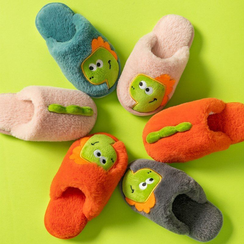 Cartoon Dinosaur Fluffy Plush Flip Flop Indoor Home Toddler Slippers Girls  Slides