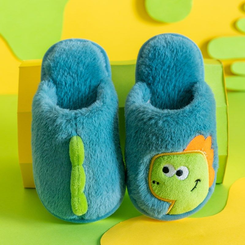 Cartoon Dinosaur Fluffy Plush Flip Flop Indoor Home Toddler Slippers Girls  Slides