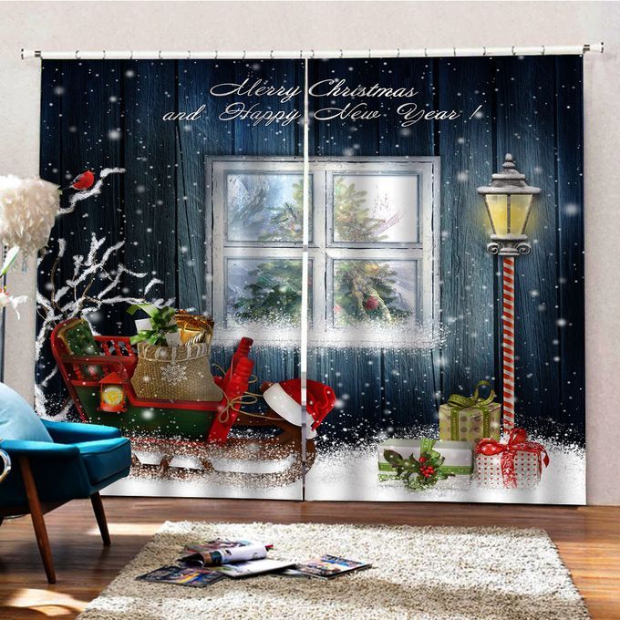 Christmas Pattern Living Room Window Drapes Balcony Curtains Decor 2