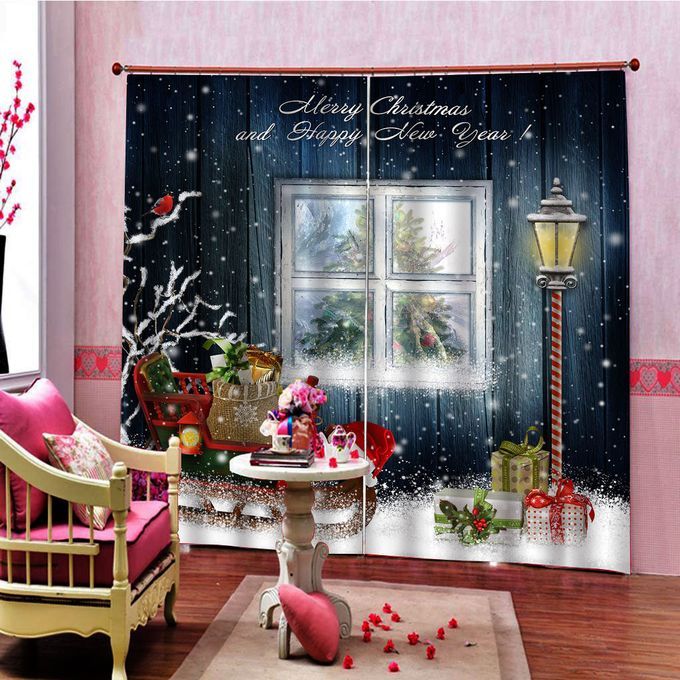 Christmas Pattern Living Room Window Drapes Balcony Curtains Decor 2
