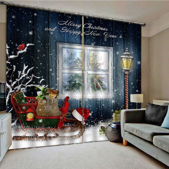 Christmas Pattern Living Room Window Drapes Balcony Curtains Decor 2