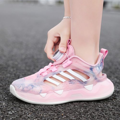 Hollow Girls Shoes Fashion Kids Sneaker Shoes Rotating Buckle Pink