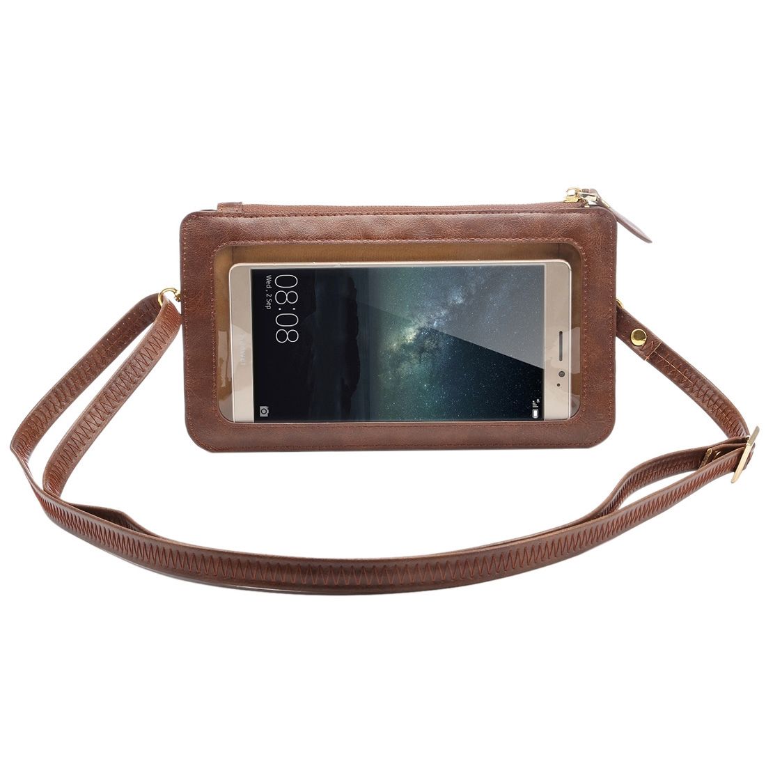 Universal Crazy Horse Texture Touch Screen Wallet Style PU Shoulder Bag