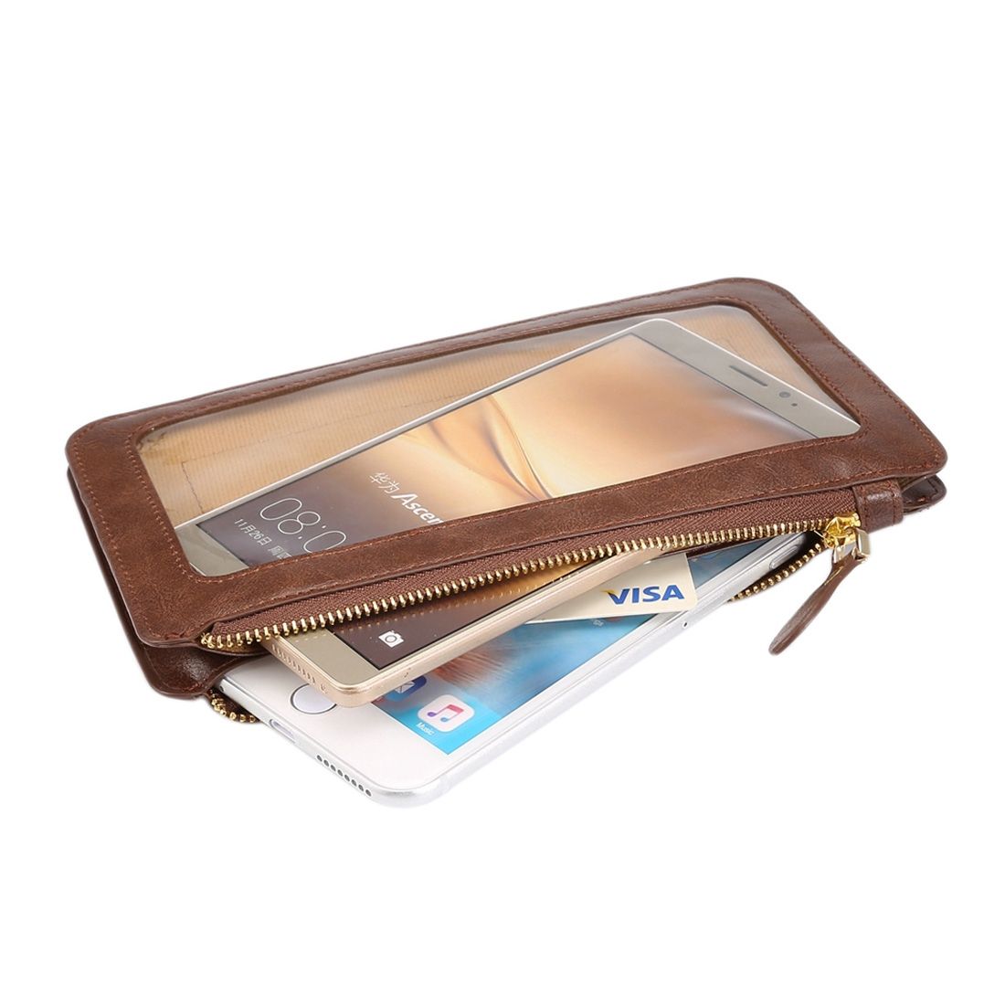 Universal Crazy Horse Texture Touch Screen Wallet Style PU Shoulder Bag