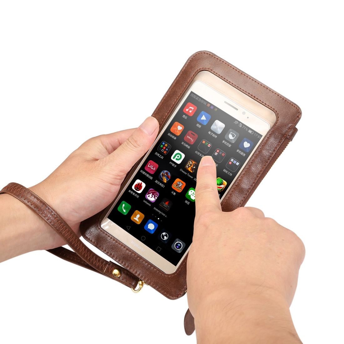 Universal Crazy Horse Texture Touch Screen Wallet Style PU Shoulder Bag