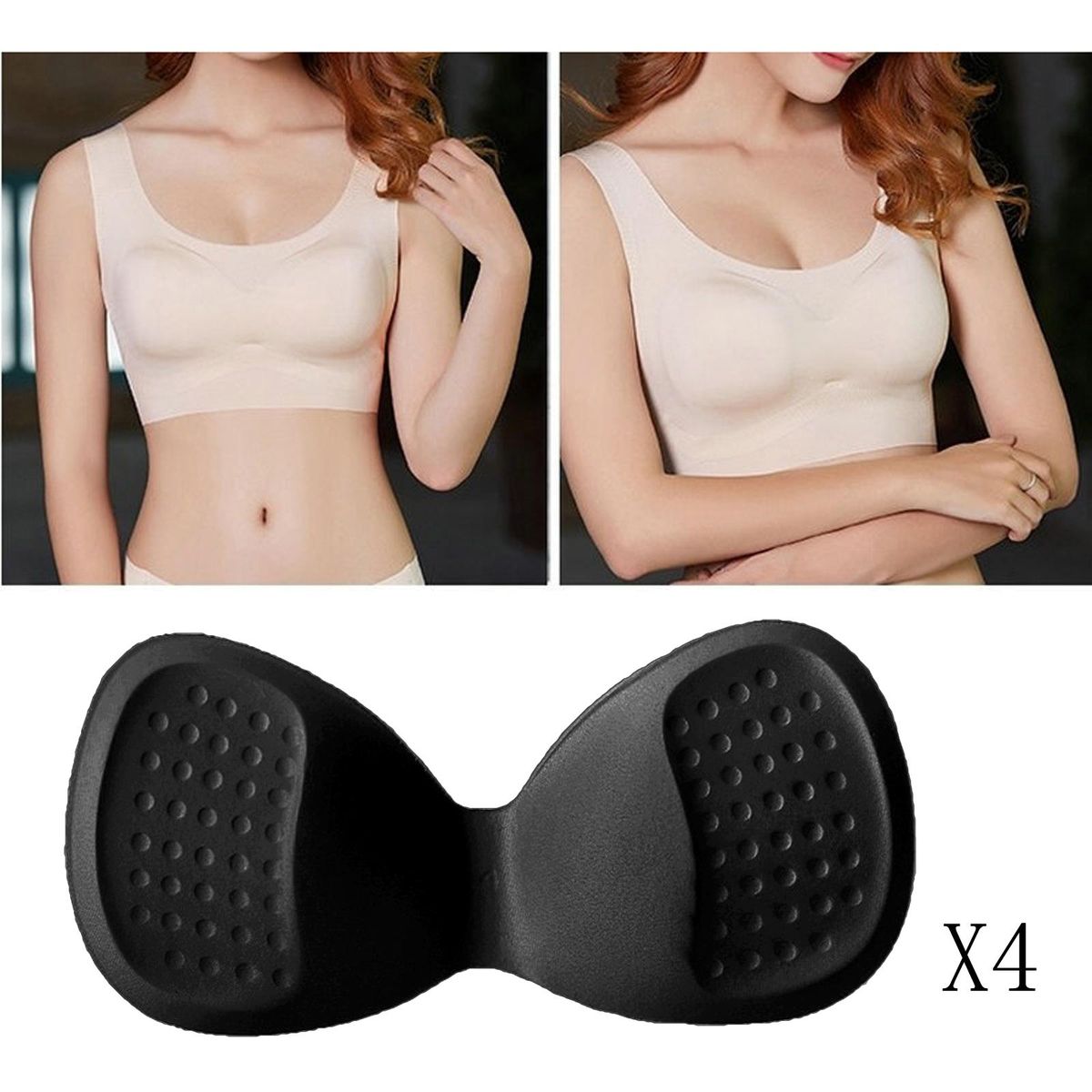 4 Pieces Bra Pads Inserts Push Up Bikini Top Breathable Bra Black