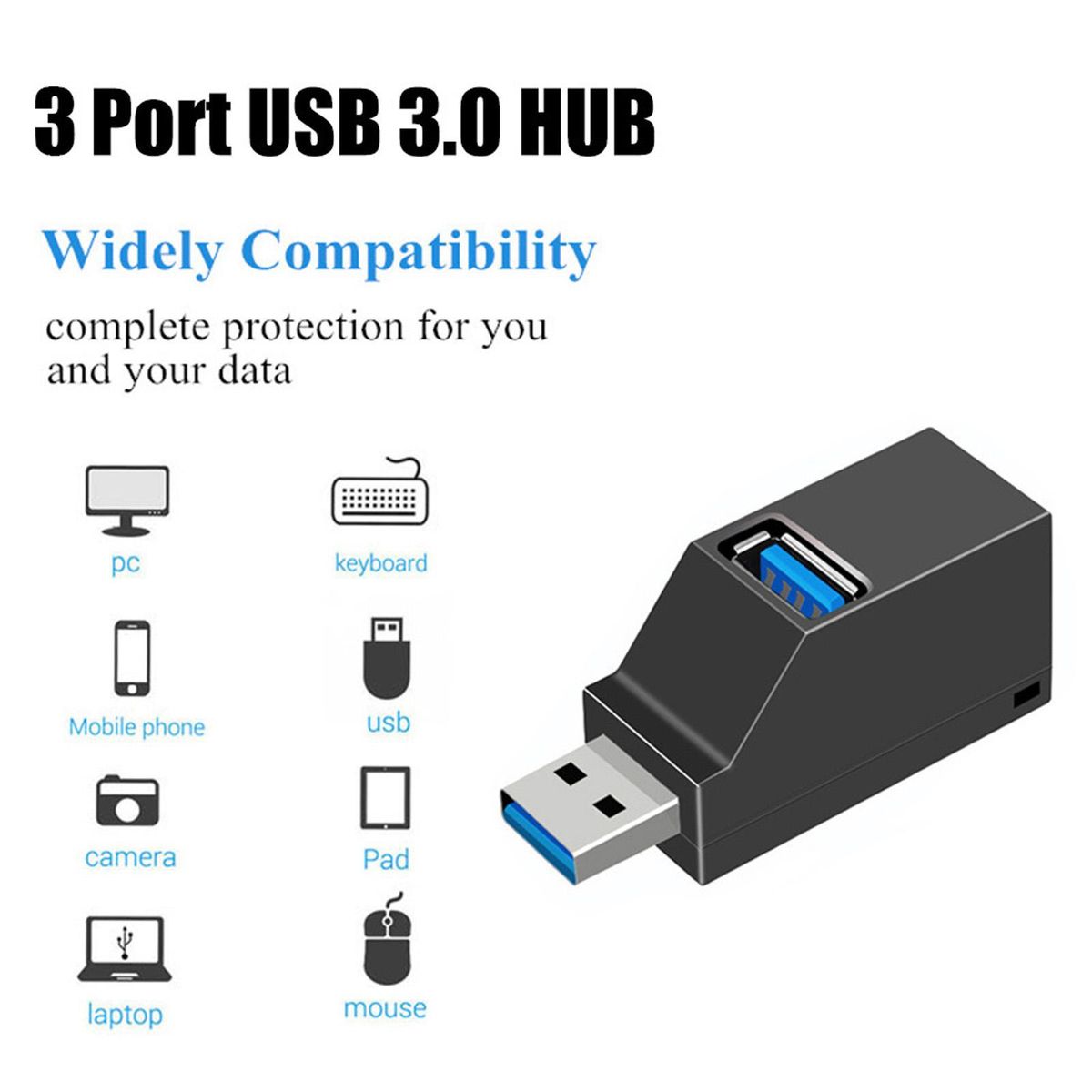 USB3.0 Splitter 3-Port USB HUB High Speed USB3.0 Separator Mini Portable USB2.0 USB3.0 Data Transmission for Notebook Laptop PC
