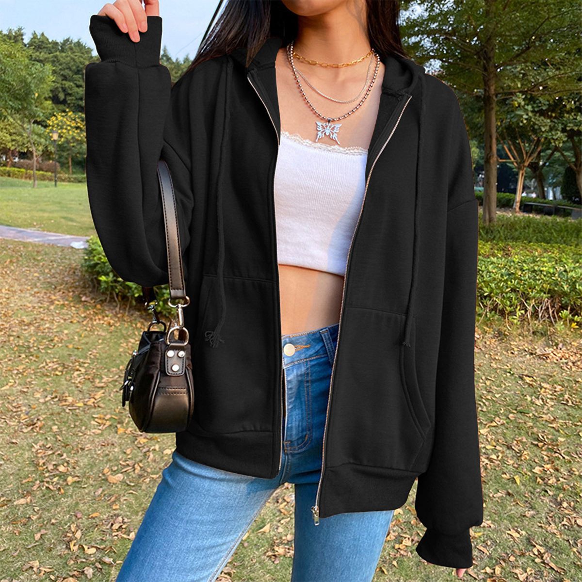 Womens Hoodie Jacket Fashion Lightweight Streetwear