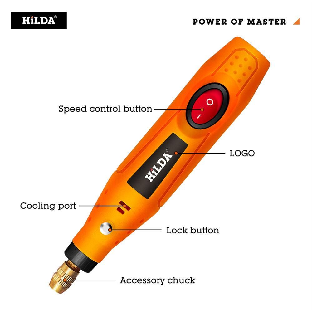 HILDA Electric Mini Drill Grinder Engraving Pen Mini Drill Electric Rotary Tool Grinding Machine Accessories