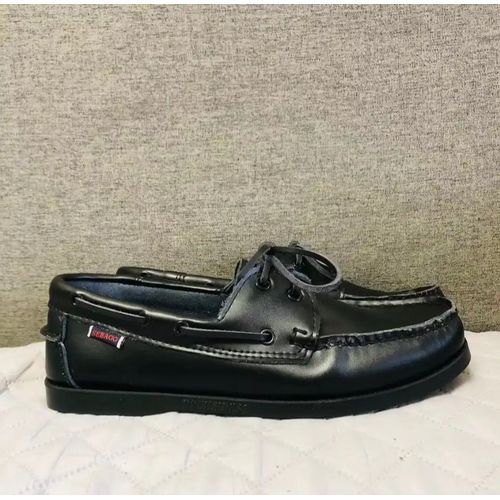 DOCKSIDES, GENUINE LEATHER MOCCASIN SHOES-black