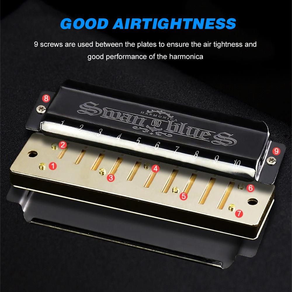 Swan SW1020-7 10 Holes 20 Tones Blues Diatonic Harmonica Key of C Mouth Organ with ABS Case Standard Performance Harmonica for Beginners Kids Students Adults Professionals