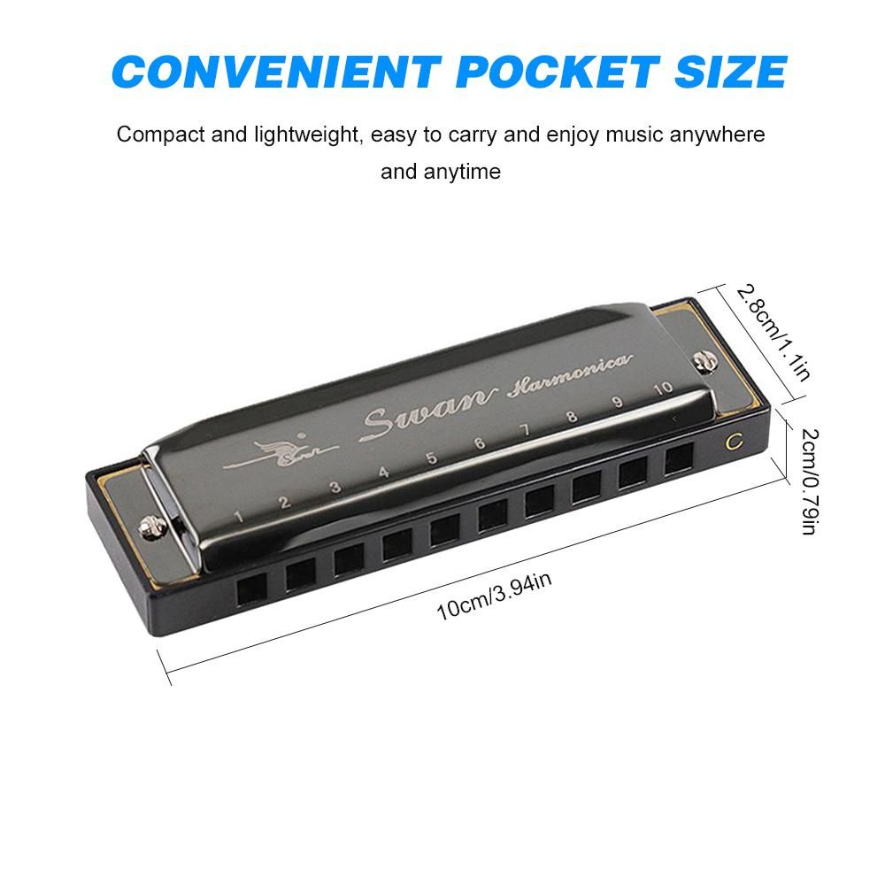 Swan SW1020-7 10 Holes 20 Tones Blues Diatonic Harmonica Key of C Mouth Organ with ABS Case Standard Performance Harmonica for Beginners Kids Students Adults Professionals