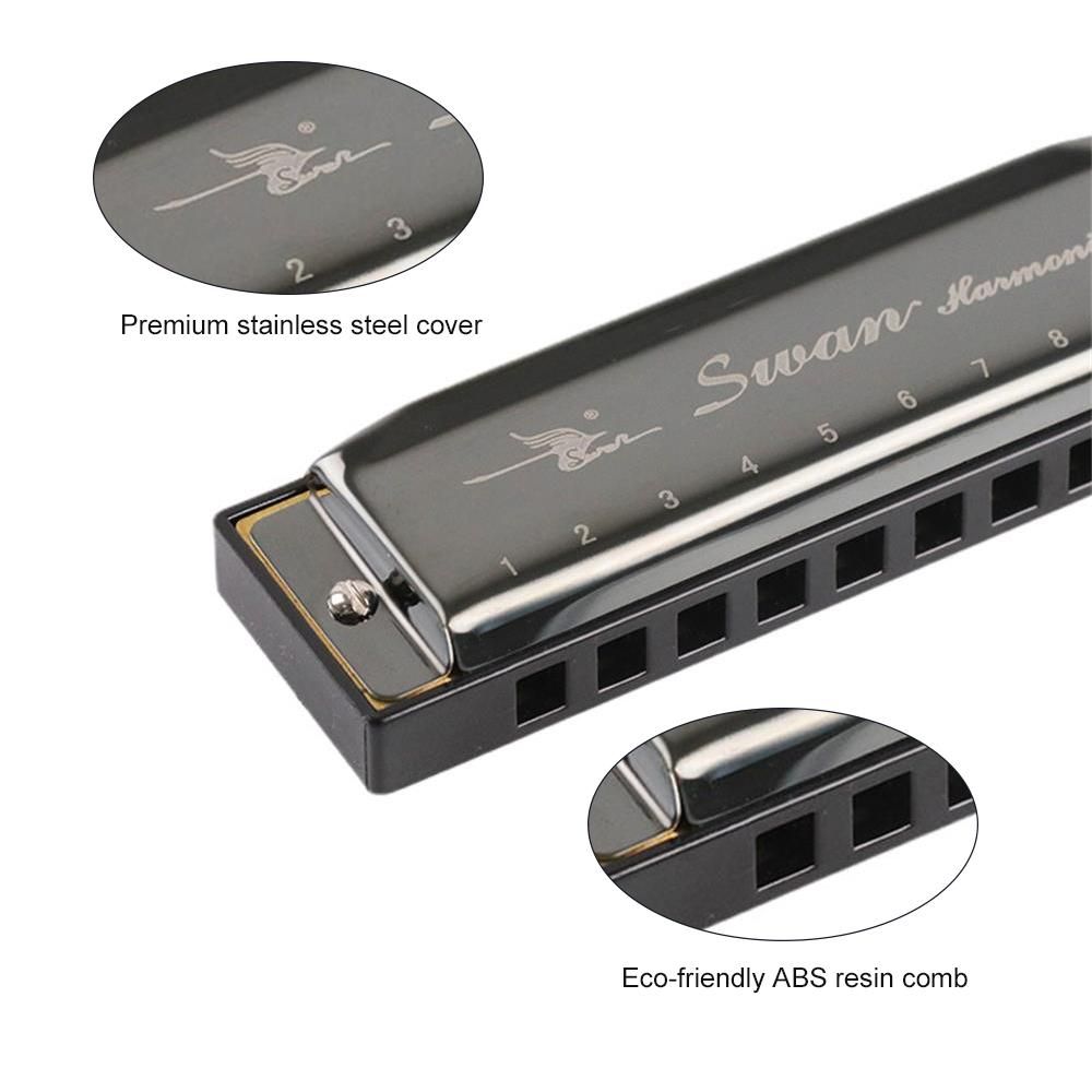 Swan SW1020-7 10 Holes 20 Tones Blues Diatonic Harmonica Key of C Mouth Organ with ABS Case Standard Performance Harmonica for Beginners Kids Students Adults Professionals