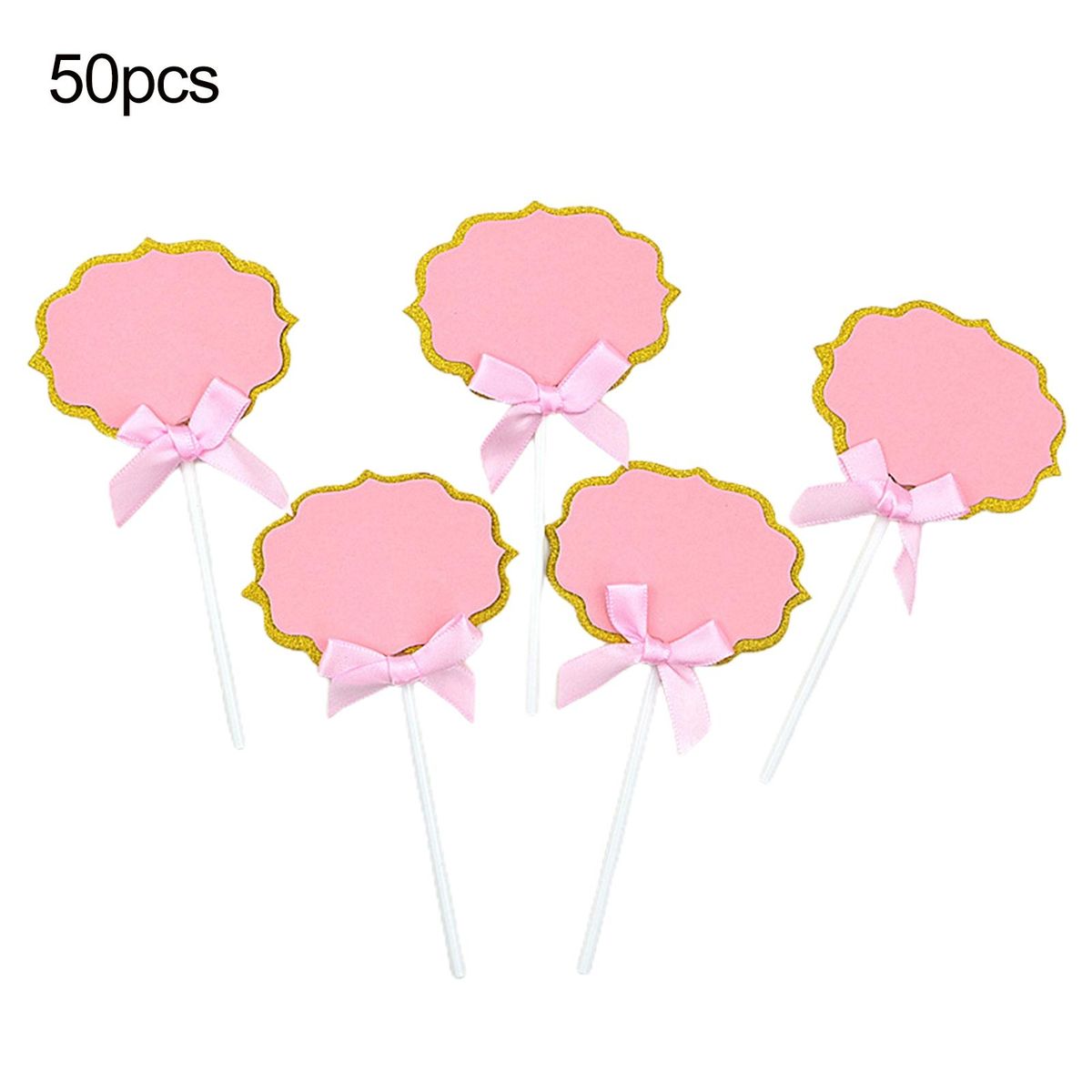 Cheese Topper 50pcs Cupcake Topper Label Marker Kit with Ribbon Pink