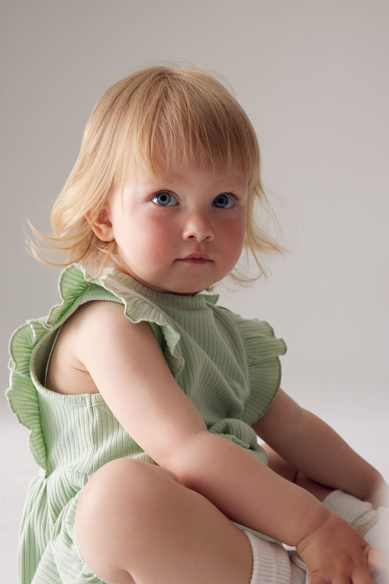 BabyGirl New Born Regular Fit Bike Neck Knitted Overalls - Green