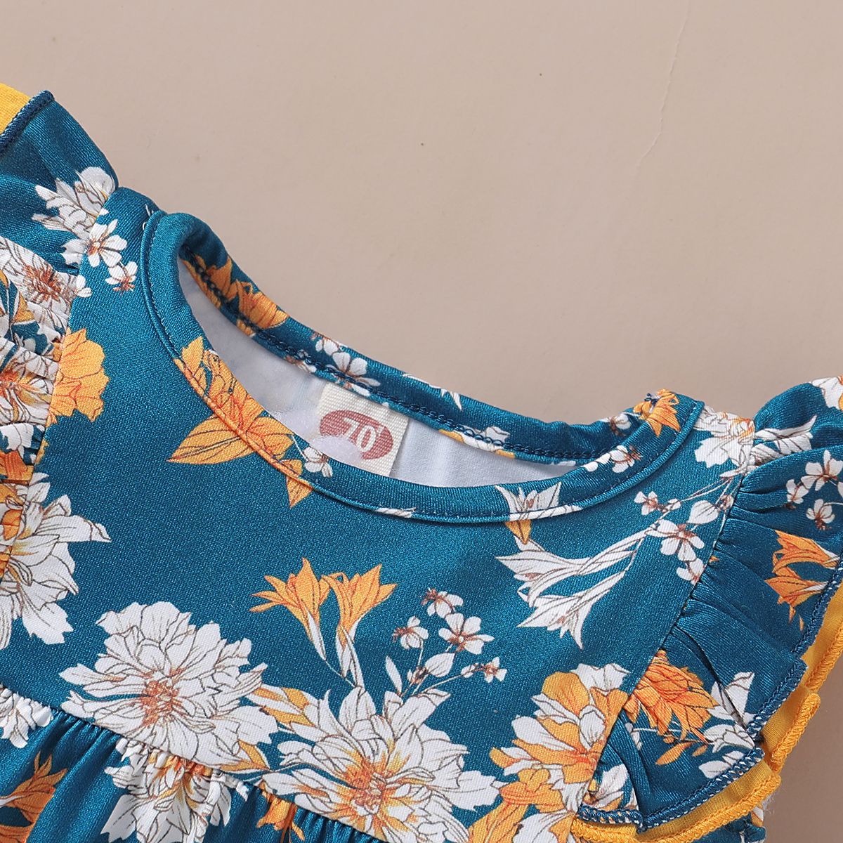Baby Girls Outfit Floral Flying Sleeve Tank Tops + Yellow Long Pants
