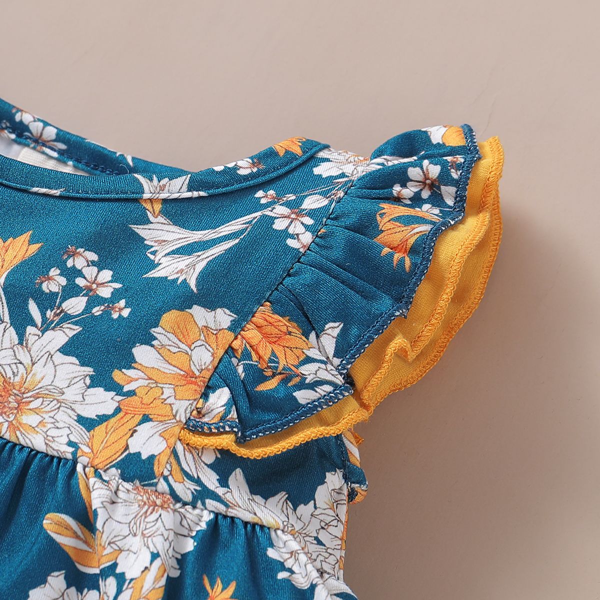 Baby Girls Outfit Floral Flying Sleeve Tank Tops + Yellow Long Pants