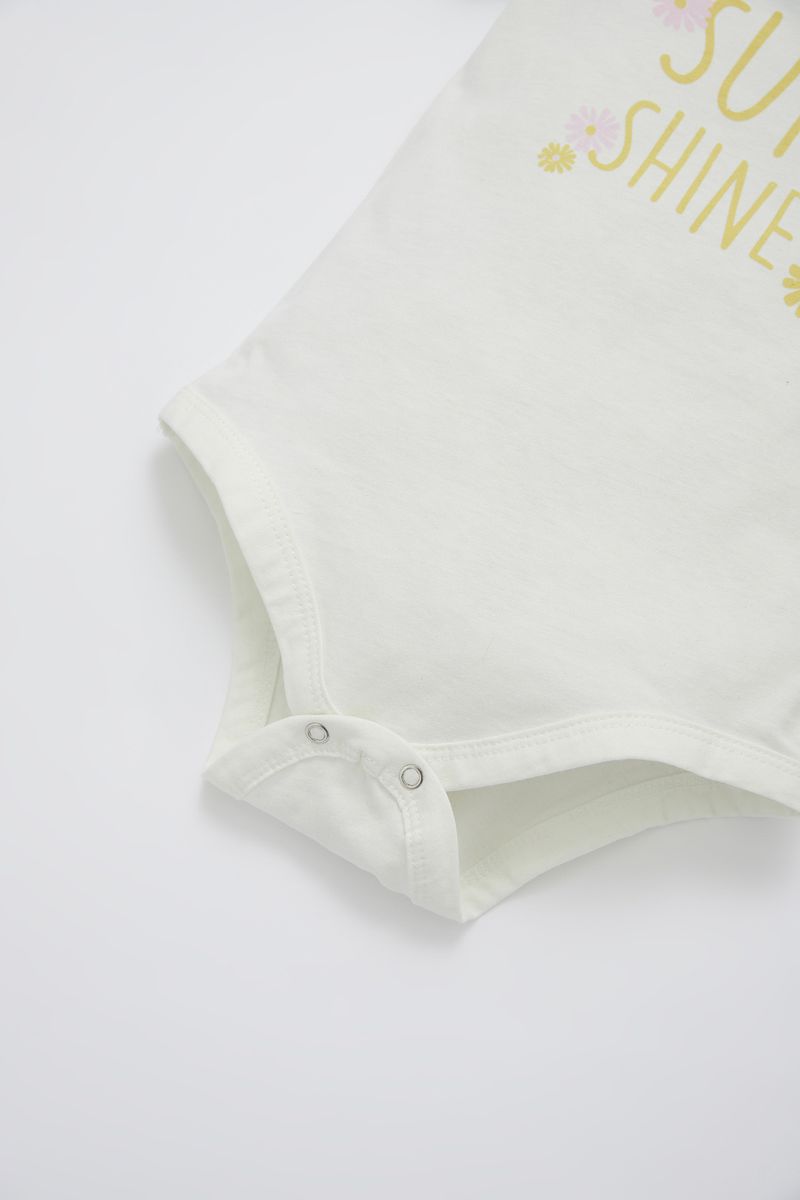 BabyGirl - 3-Piece Regular Fit Envelope Neck Short Sleeve Knitted Set - Ecru