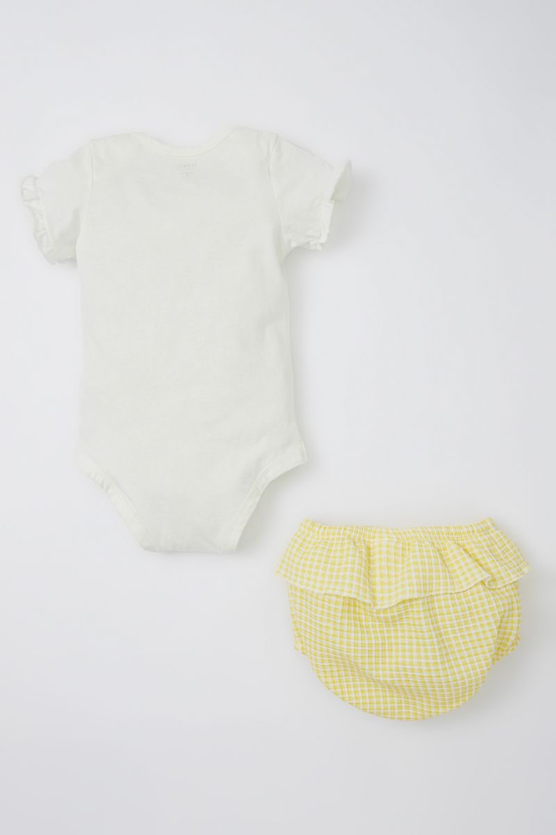 BabyGirl - 3-Piece Regular Fit Envelope Neck Short Sleeve Knitted Set - Ecru