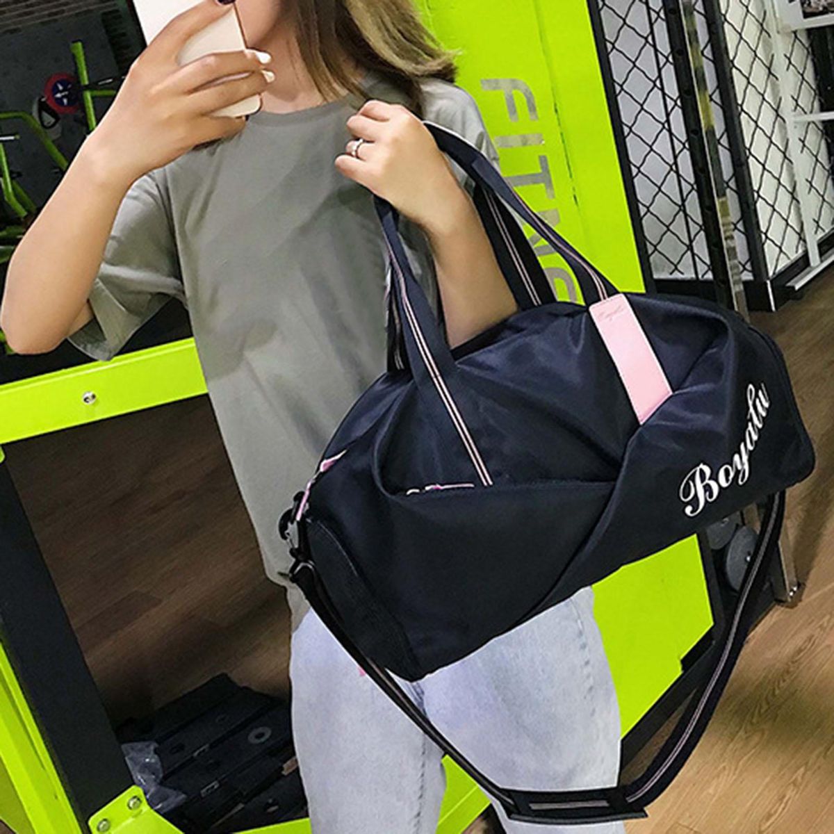 Gym Bag Short Distance Travel Luggage Handbag Black