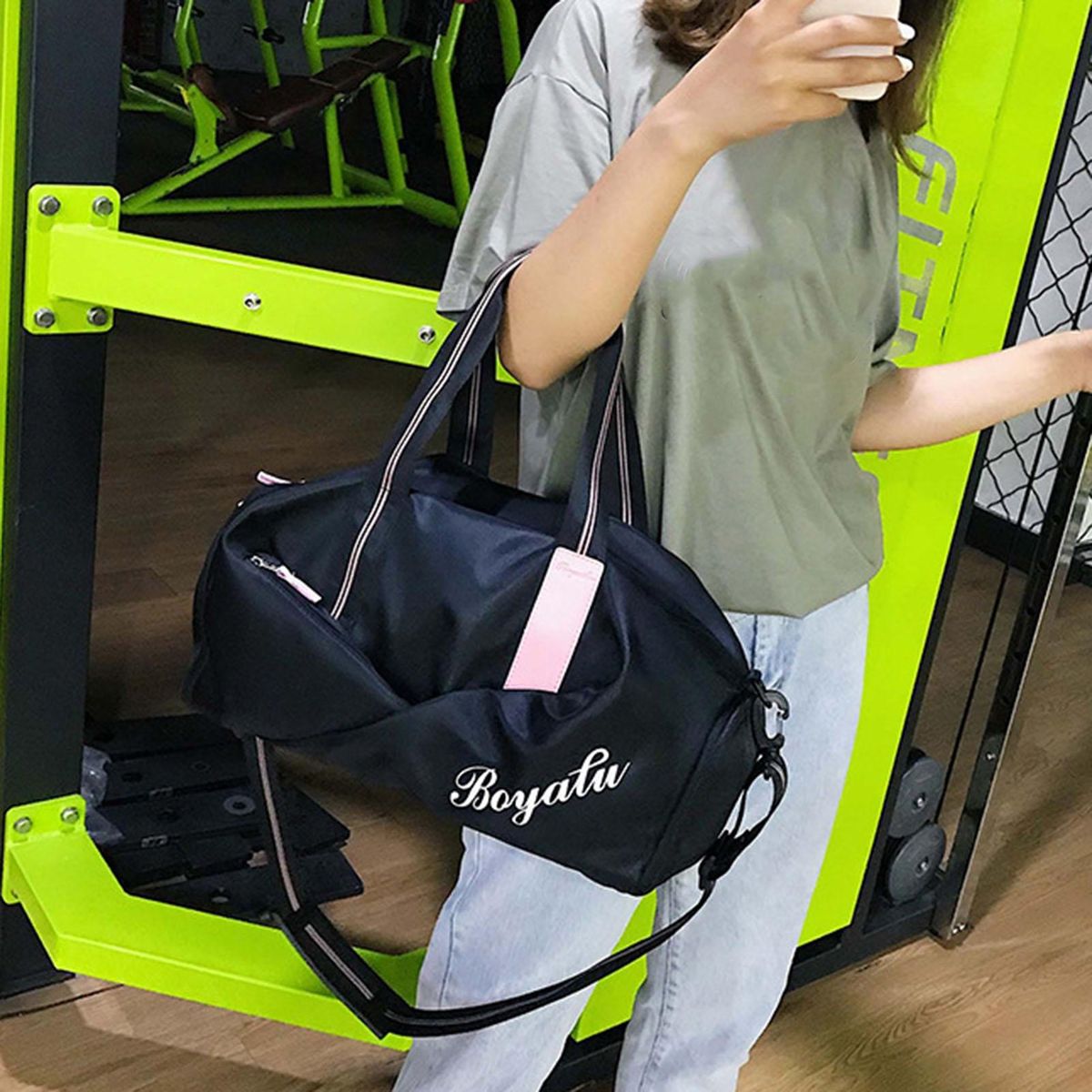 Gym Bag Short Distance Travel Luggage Handbag Black