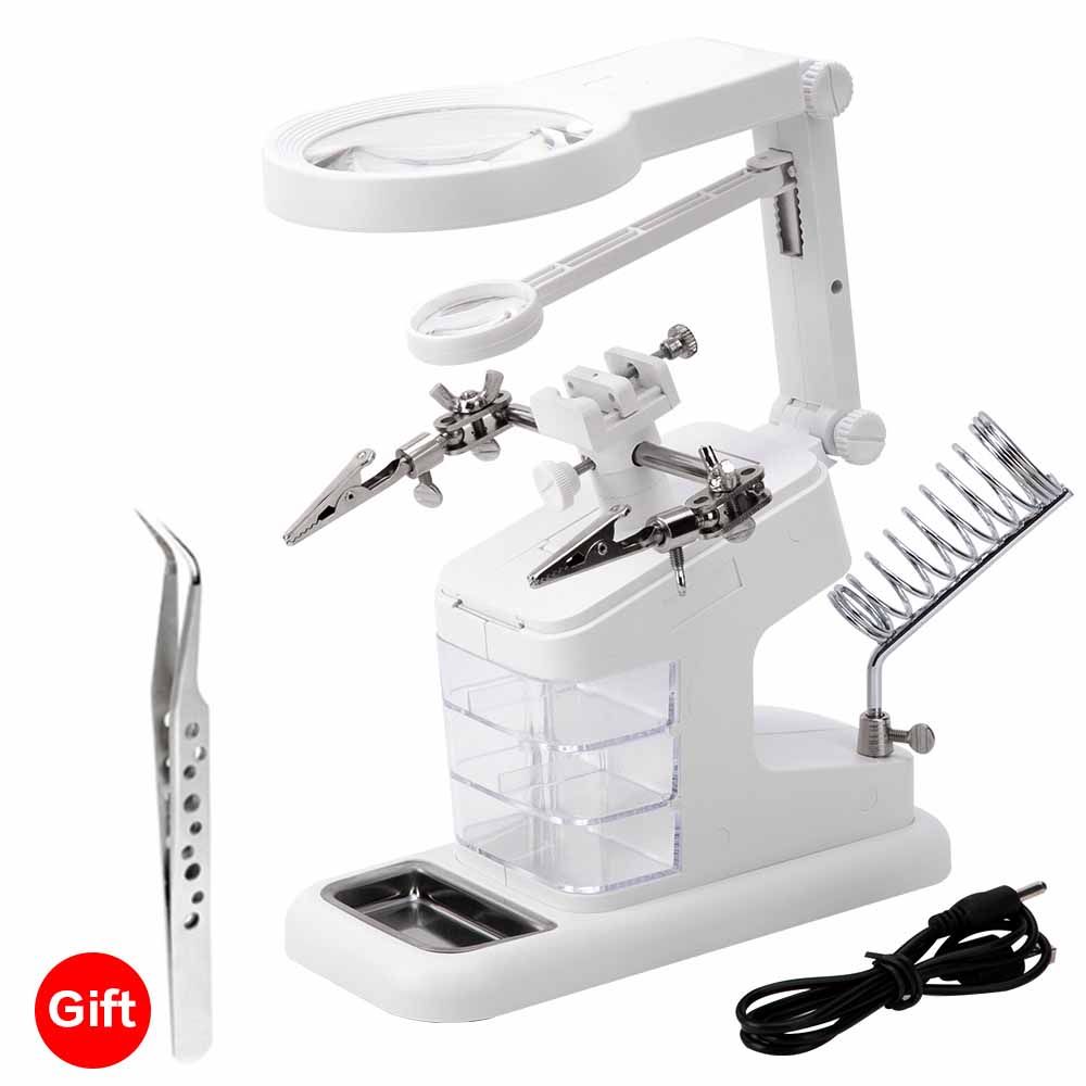 Magnifying GlSoldering  With LED Light Storage Box Helping Hand Rework Station Repair Welding Tools -7026