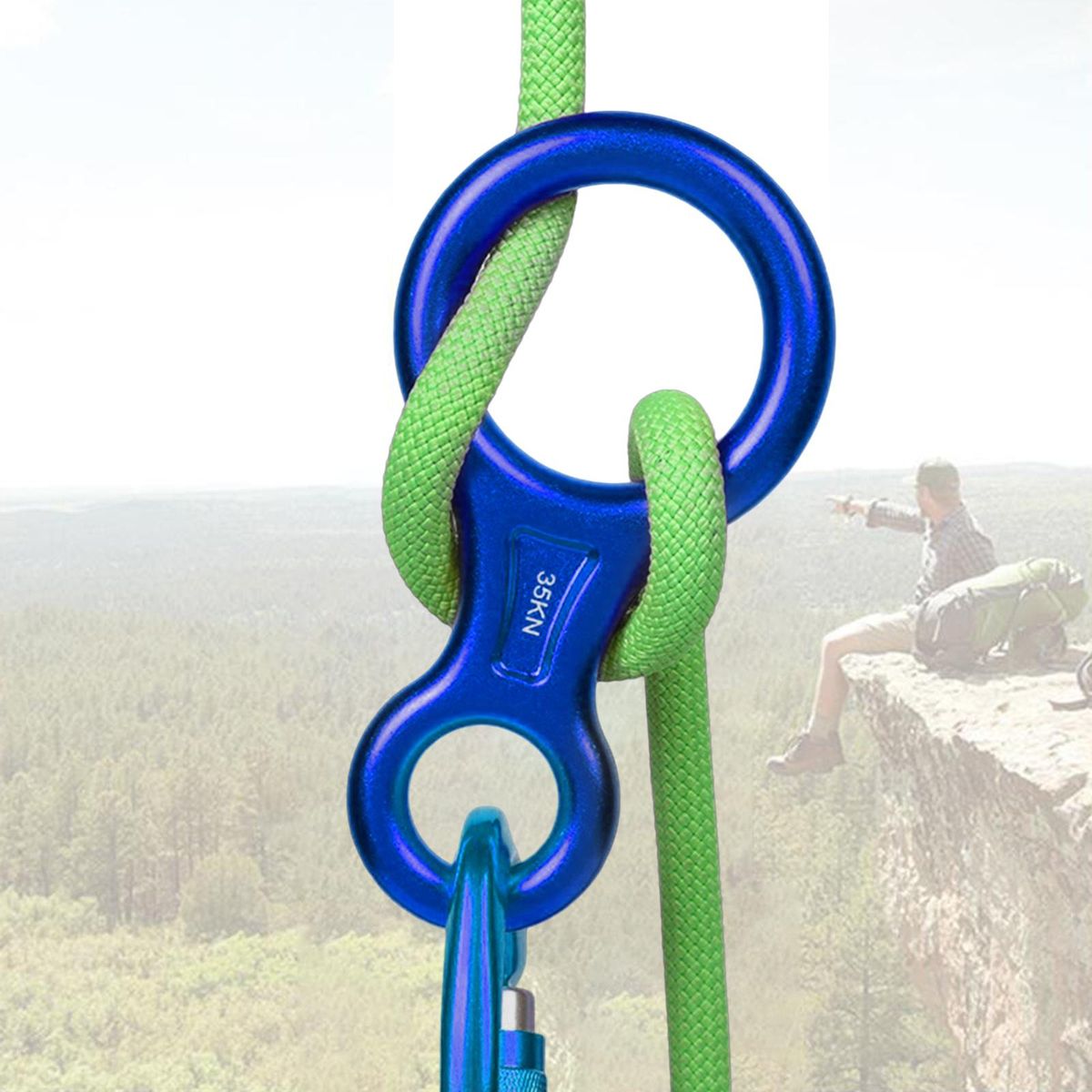 Figure 8 Safety Rope Descender Rappel Ring Caving Rappelling   Blue