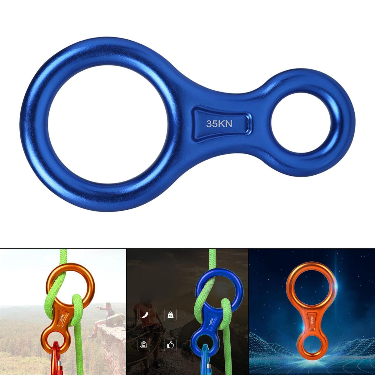 Figure 8 Safety Rope Descender Rappel Ring Caving Rappelling   Blue