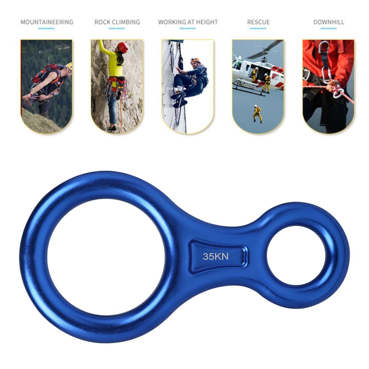 Figure 8 Safety Rope Descender Rappel Ring Caving Rappelling   Blue