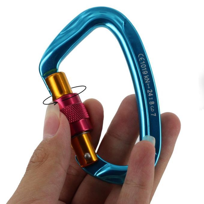 4 Pieces D Ring Carabiner Clip Rock Climbing Swing Locking Blue 24KN