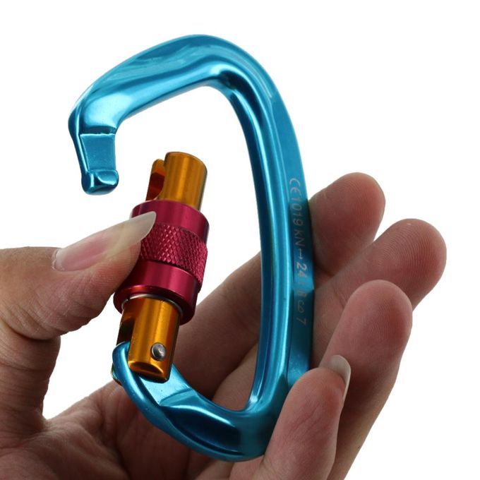 4 Pieces D Ring Carabiner Clip Rock Climbing Swing Locking Blue 24KN