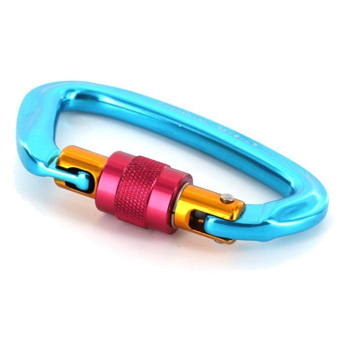 4 Pieces D Ring Carabiner Clip Rock Climbing Swing Locking Blue 24KN