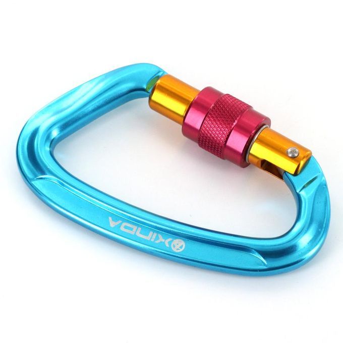 4 Pieces D Ring Carabiner Clip Rock Climbing Swing Locking Blue 24KN