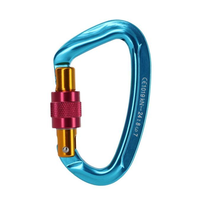 4 Pieces D Ring Carabiner Clip Rock Climbing Swing Locking Blue 24KN