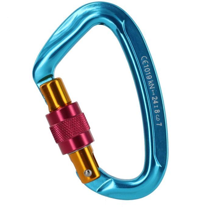 4 Pieces D Ring Carabiner Clip Rock Climbing Swing Locking Blue 24KN