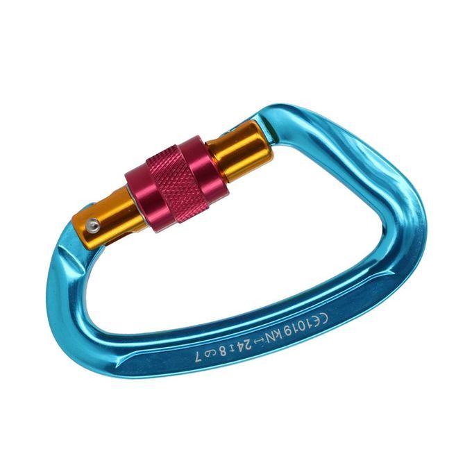 4 Pieces D Ring Carabiner Clip Rock Climbing Swing Locking Blue 24KN