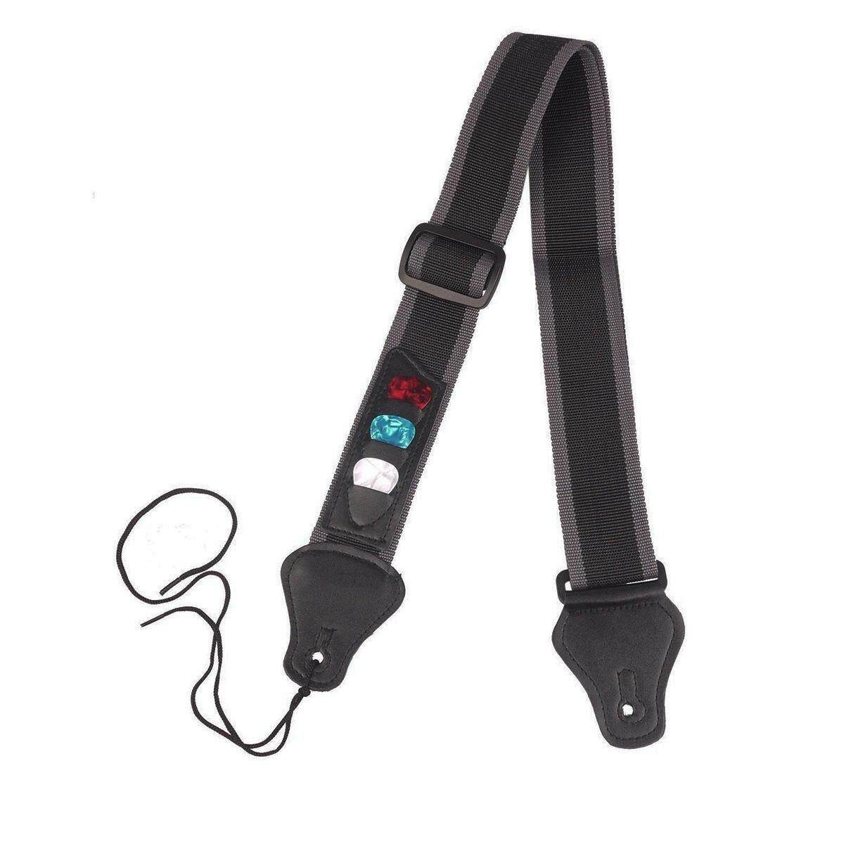Electric Acoustic Guitar Bass Strap Adjustable Nylon Strap & 3 Picks Pick Holder