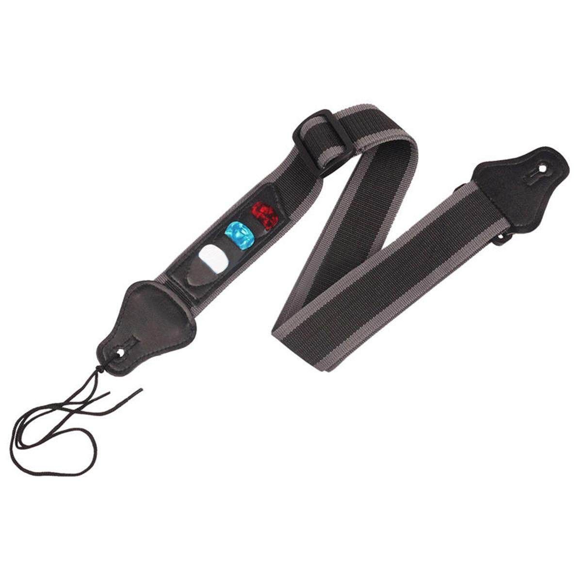 Electric Acoustic Guitar Bass Strap Adjustable Nylon Strap & 3 Picks Pick Holder
