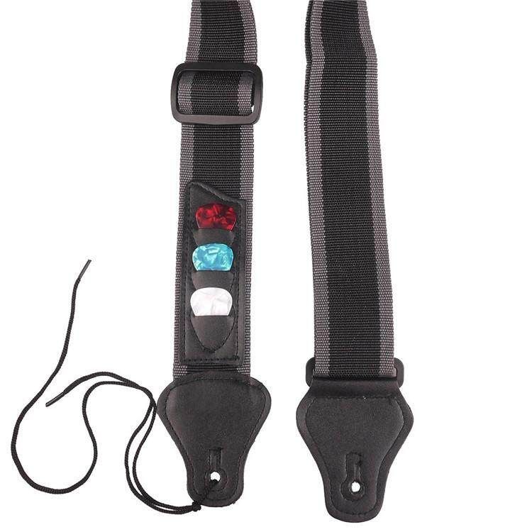 Electric Acoustic Guitar Bass Strap Adjustable Nylon Strap & 3 Picks Pick Holder