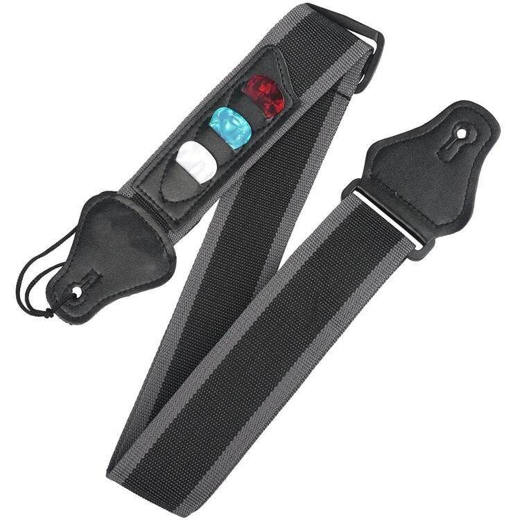 Electric Acoustic Guitar Bass Strap Adjustable Nylon Strap & 3 Picks Pick Holder