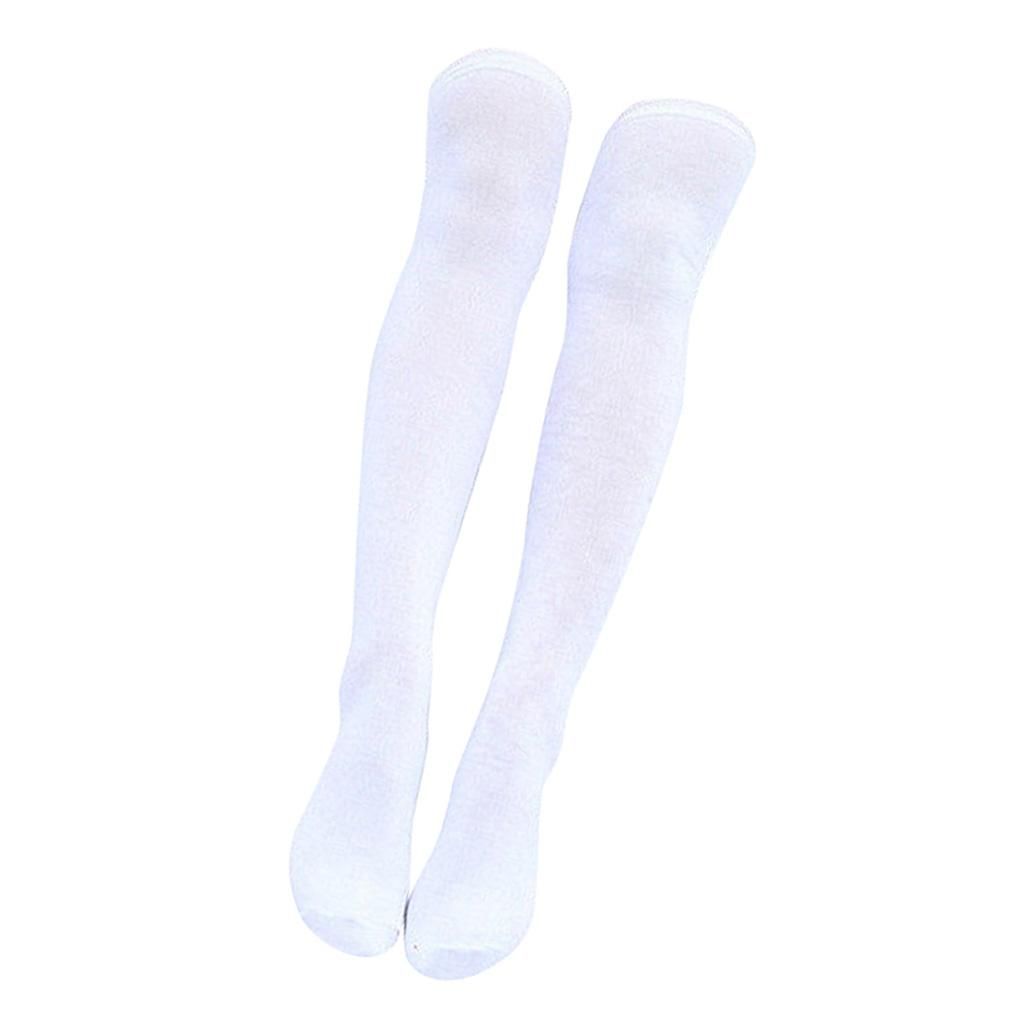 Women Girl Extra Long Plain Thigh High Socks Soft Cotton White