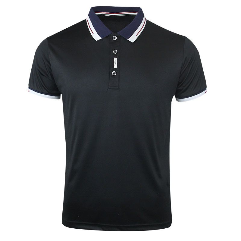 Men's Cotton Casual Short Sleeved Round Neck T-shirt Polo Shirt - Black