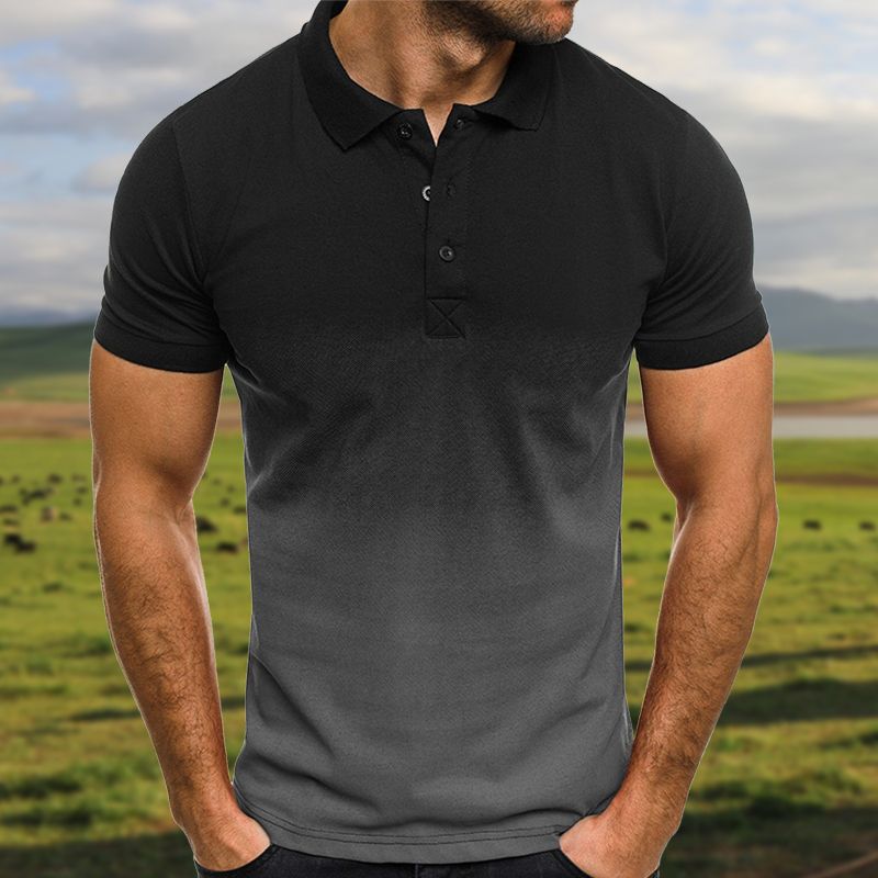 Mens Casual Business T-shirt Polos Shirts Stand Collar - Black