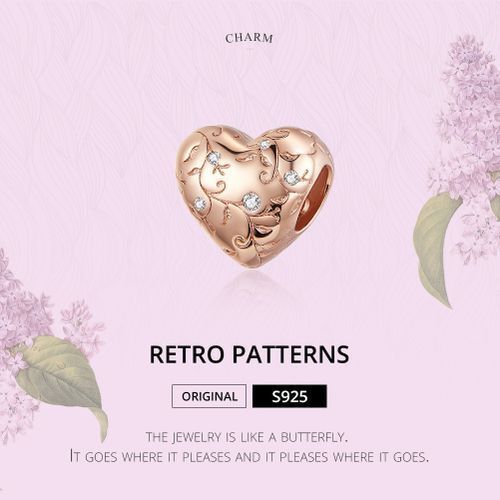 Heart-shaped Retro Pattern Rose Gold Plated Beads