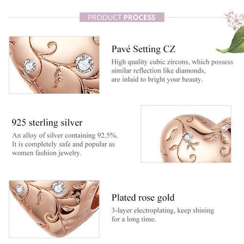 Heart-shaped Retro Pattern Rose Gold Plated Beads